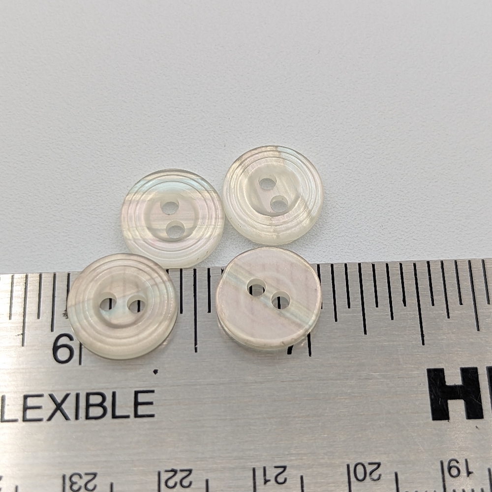 BUTTONS  Iridescent white round (4) 1/2"